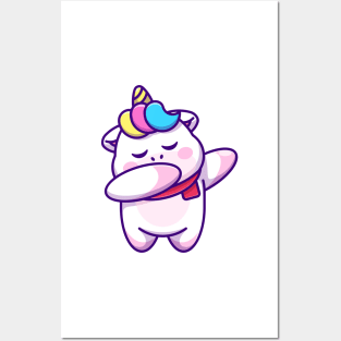 Cute baby unicorn dabbing cartoon Posters and Art